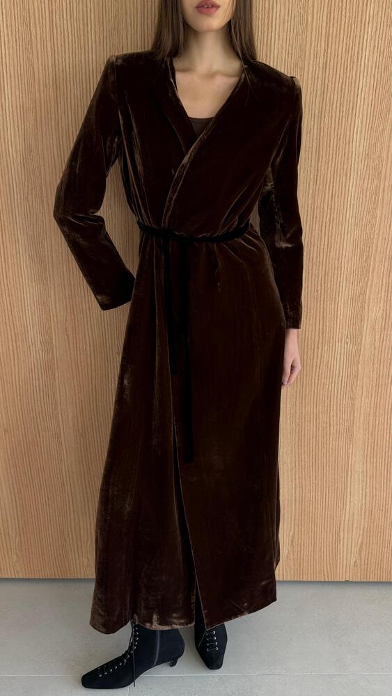 Black Tied Velvet Open Front Kaftan