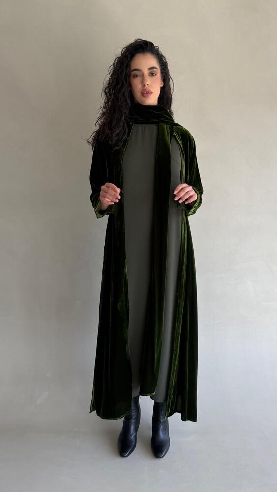 2PC Set Velvet Kaftan Open Front Slit