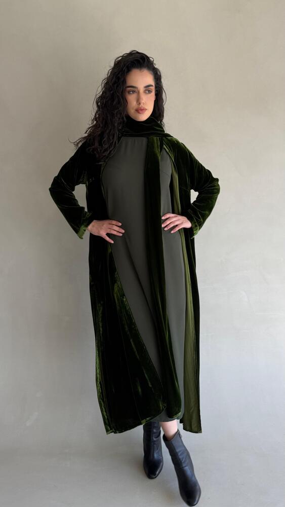 2PC Set Velvet Kaftan Open Front Slit