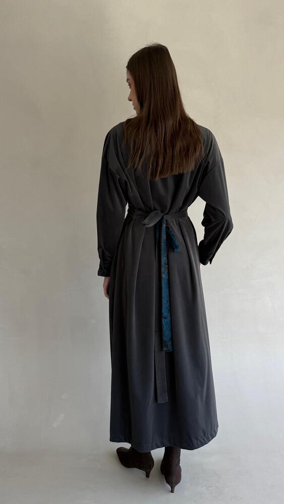 Blue Floral  Lining Kaftan w/ Long Vest Set