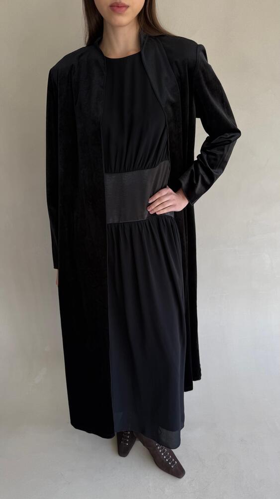 Waistband Satin Inner Velvet Kaftan Set