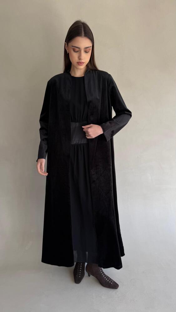 Waistband Satin Inner Velvet Kaftan Set