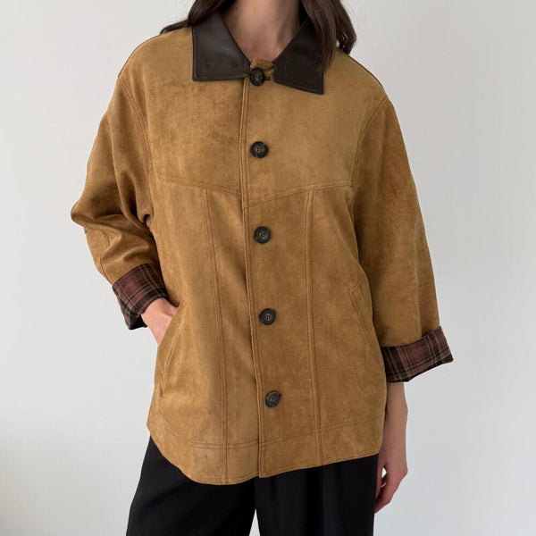 Plaid Cuffs Suede Jacket