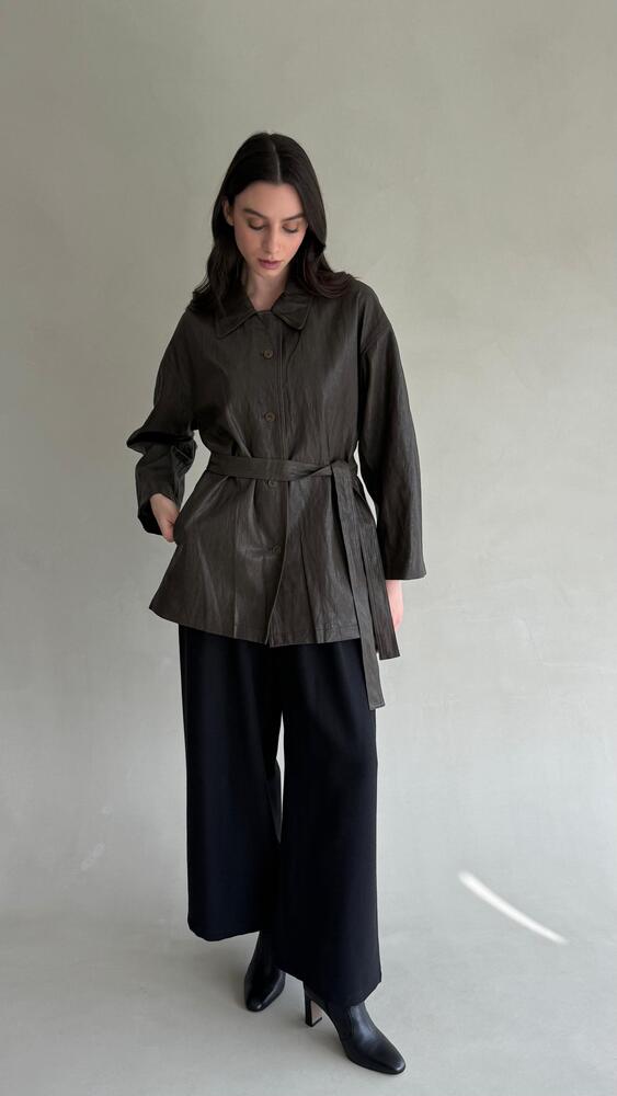 5 Buttons Leather Jacket w/ Belt