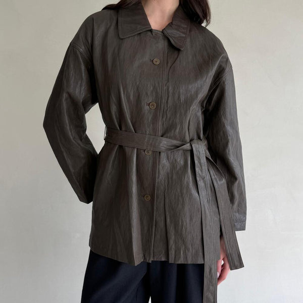 5 Buttons Leather Jacket w/ Belt