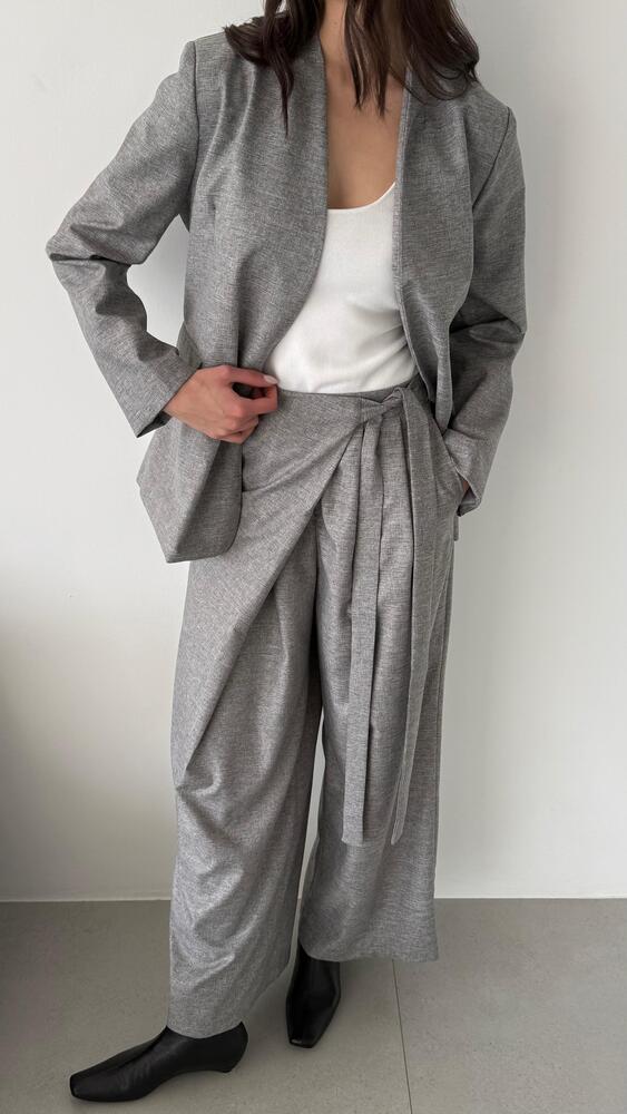 Tie-Waist Asymmetrical Trouser Set