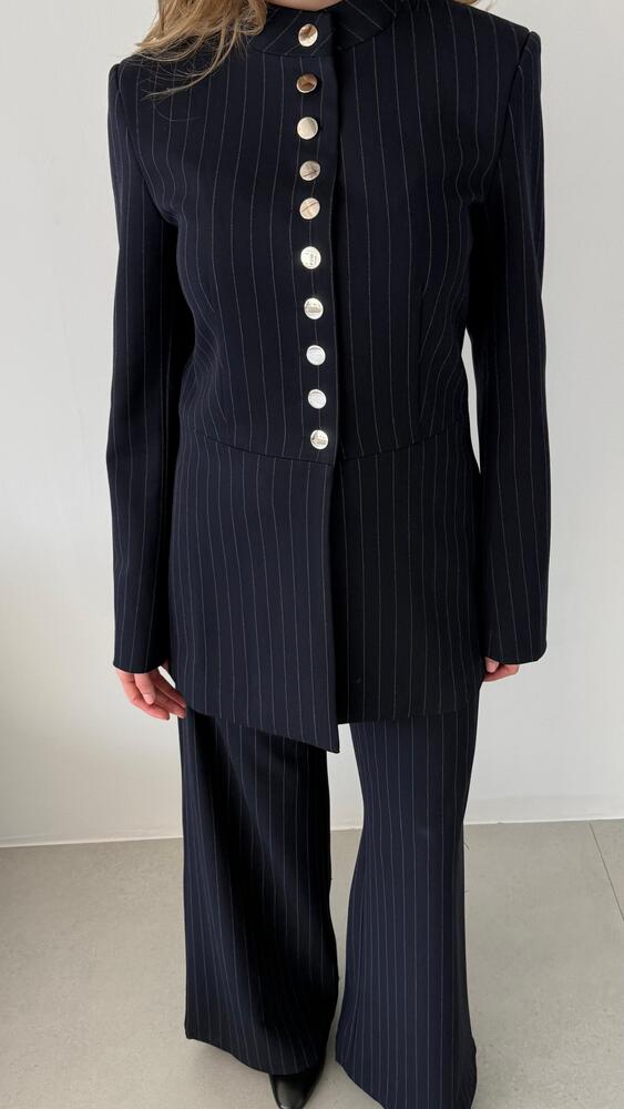 Striped Silver Buttoned Set