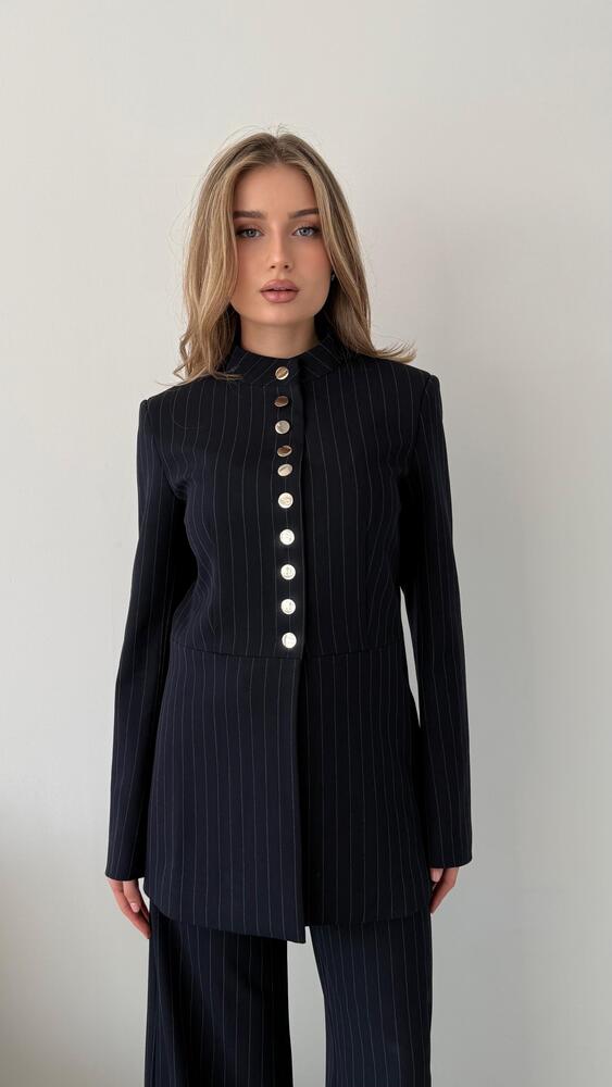 Striped Silver Buttoned Set