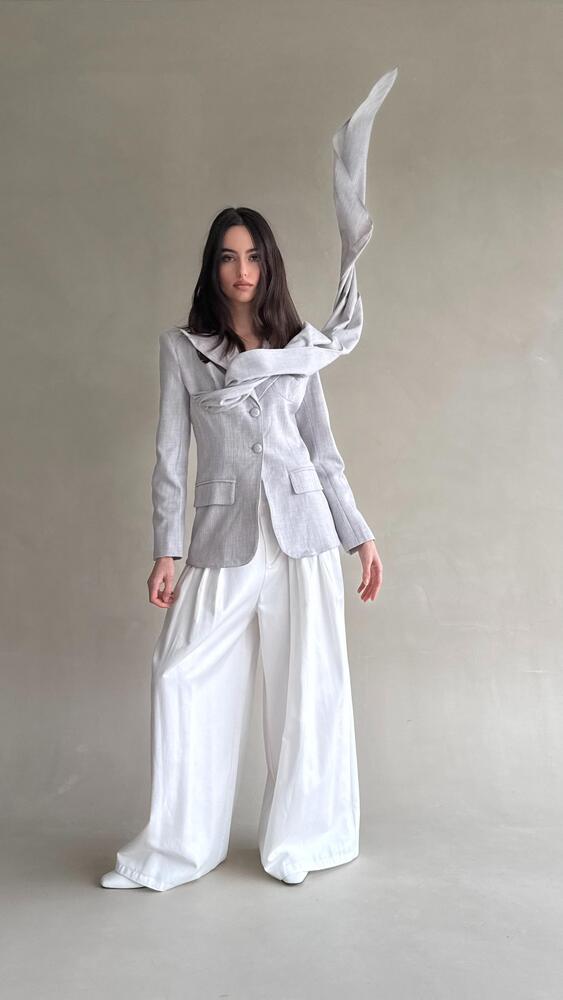 Scarf Blazer w/ Pointed Lapel