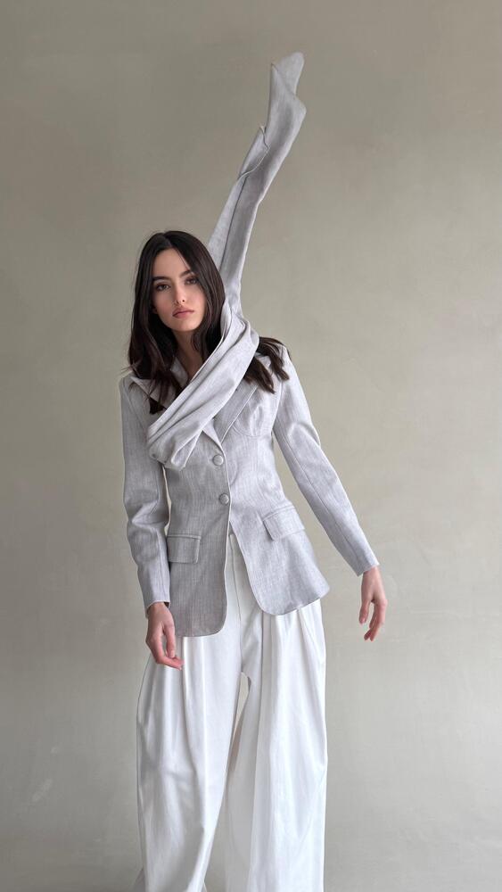 Scarf Blazer w/ Pointed Lapel