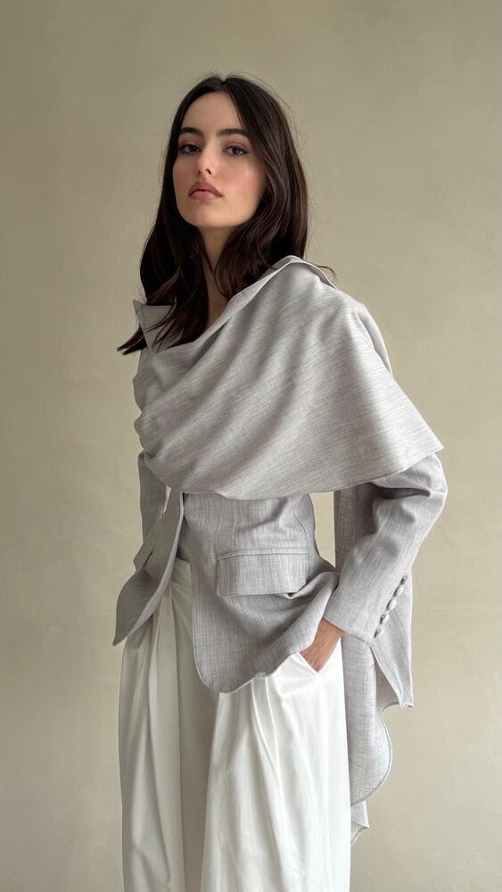 Scarf Blazer w/ Pointed Lapel