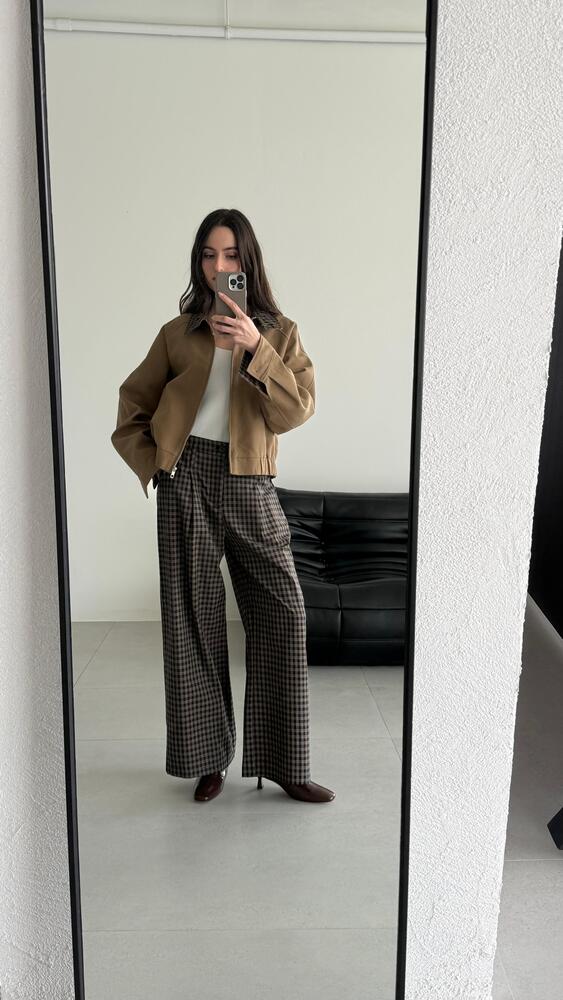 Checkered Collar Short Jacket Set