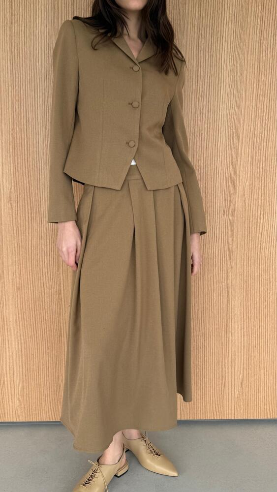 Short Button Blazer Pleated Skirt Set