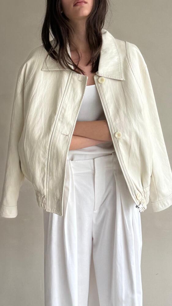 Button-zip Leather Short Jacket