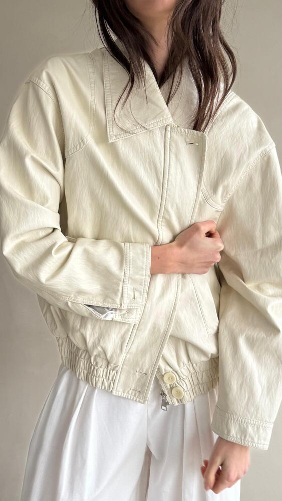 Button-zip Leather Short Jacket