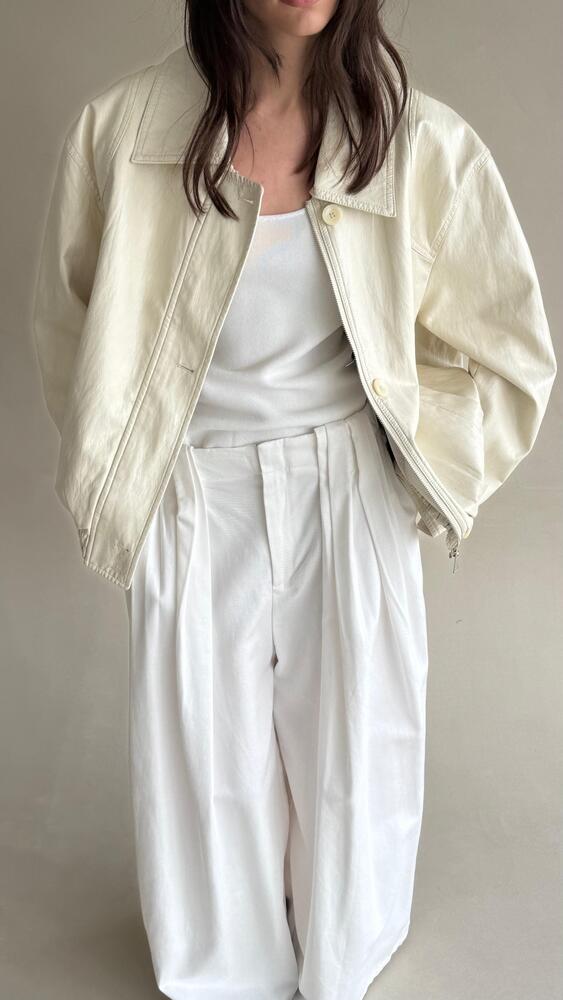 Button-zip Leather Short Jacket
