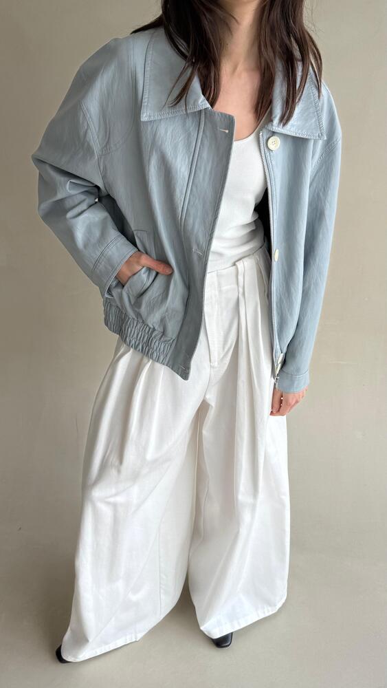 Button-zip Leather Short Jacket