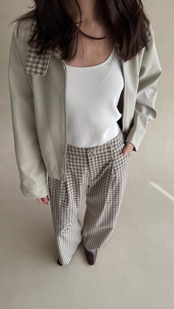 Checkered Collar Short Jacket Set