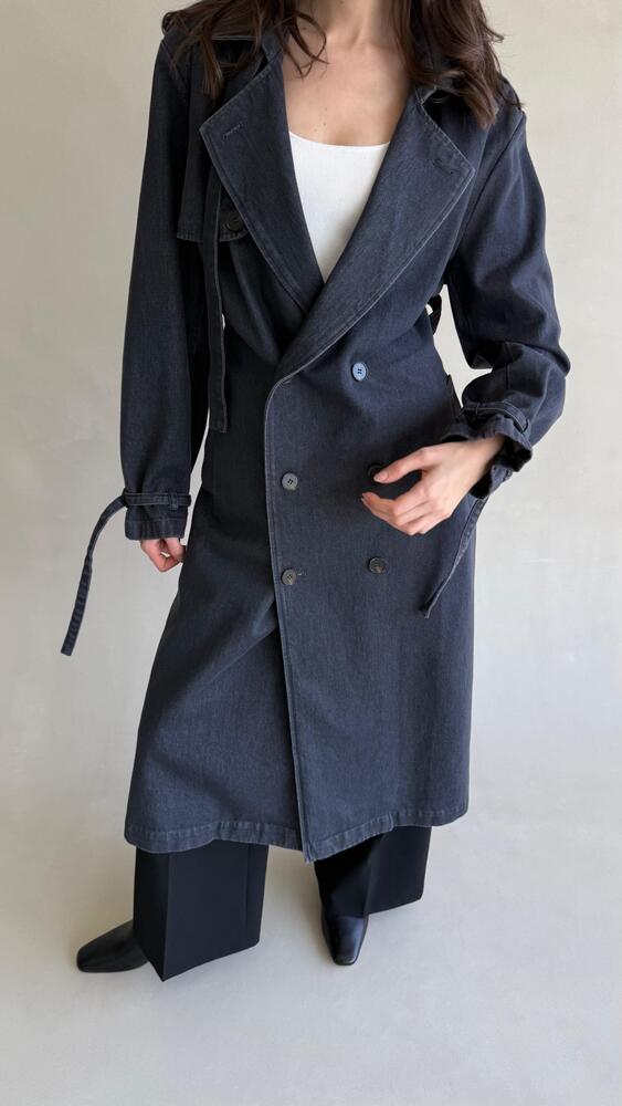 Long Brown Denim Belted Trench