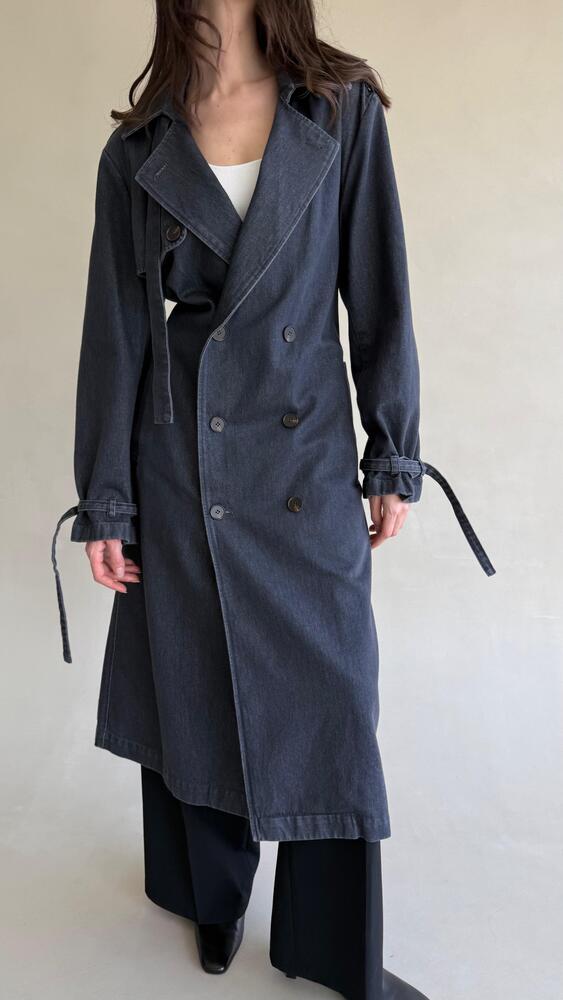 Long Brown Denim Belted Trench