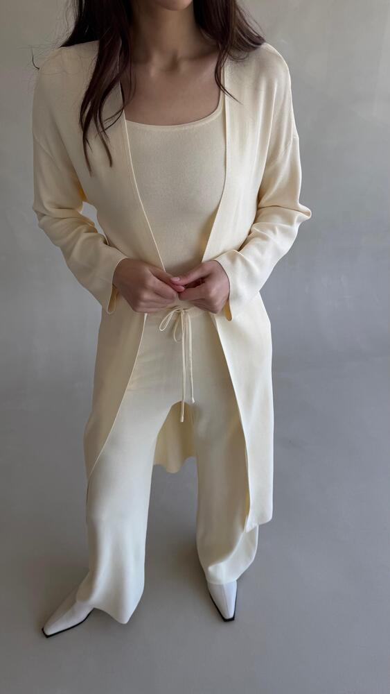 Belted Long-cardigan Set 3PC