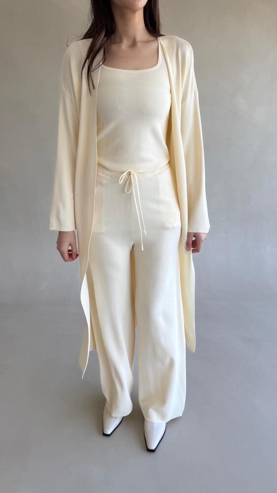 Belted Long-cardigan Set 3PC