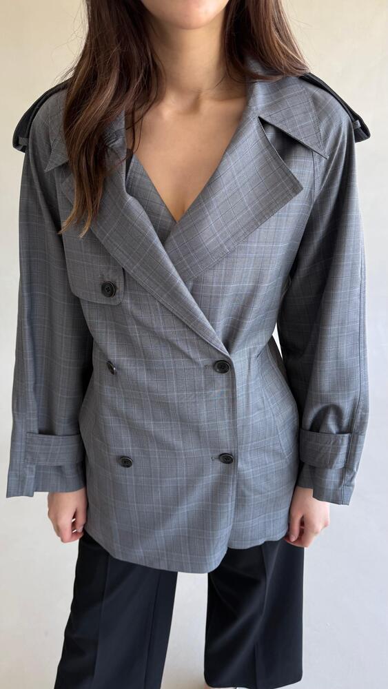 Belted Checkered Short Trench