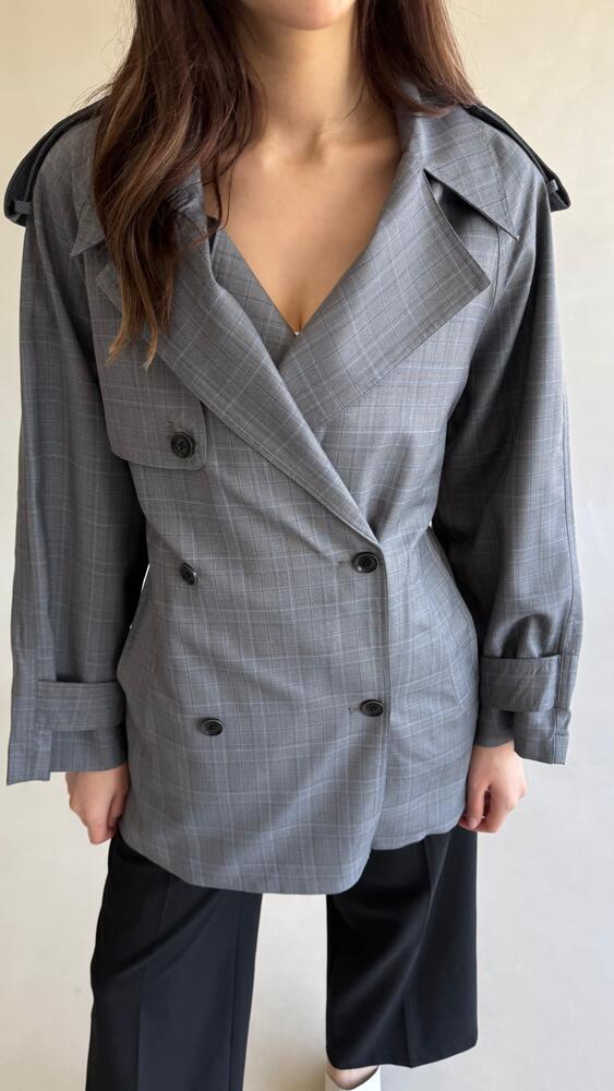 Belted Checkered Short Trench