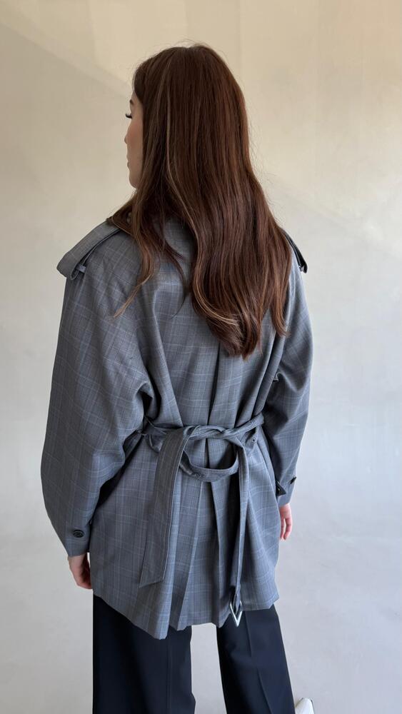 Belted Checkered Short Trench