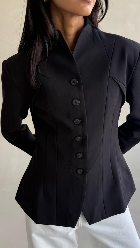 Angular Hem Button Blazer