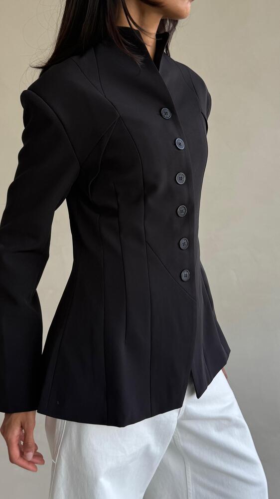 Angular Hem Button Blazer