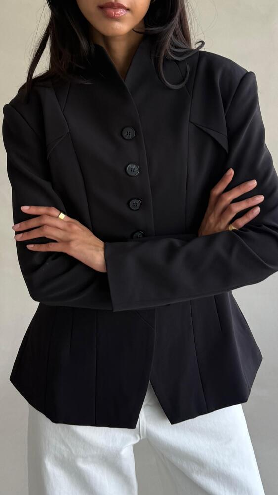Angular Hem Button Blazer