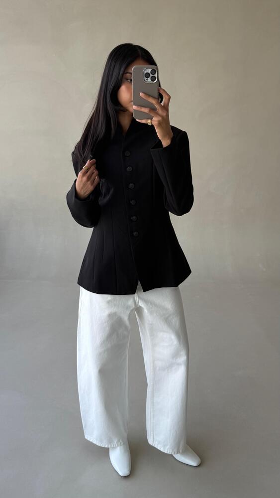 Angular Hem Button Blazer