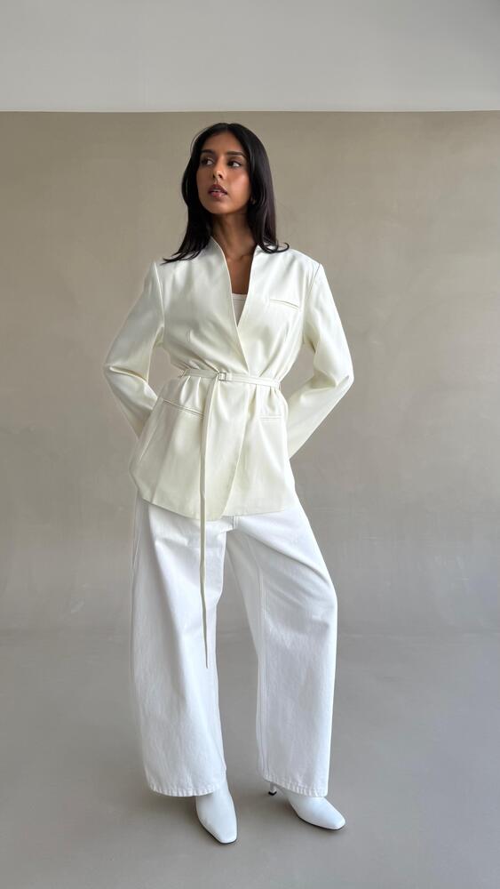 Belted Collarless Blazer