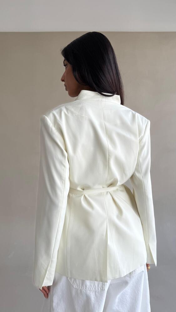 Belted Collarless Blazer
