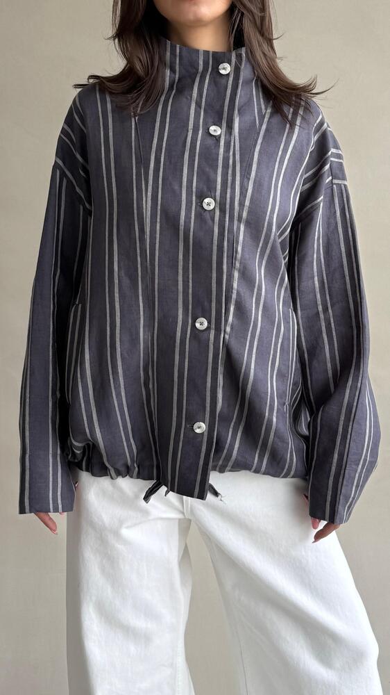 Stripe Stand Collar Shirt