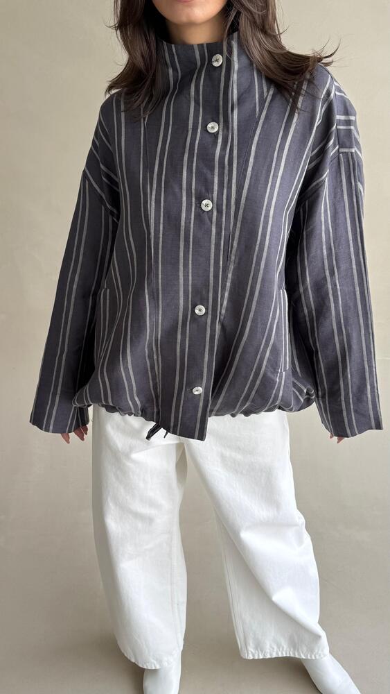 Stripe Stand Collar Shirt