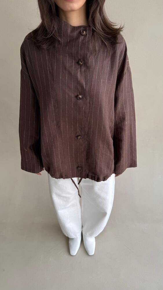 Stripe Stand Collar Shirt