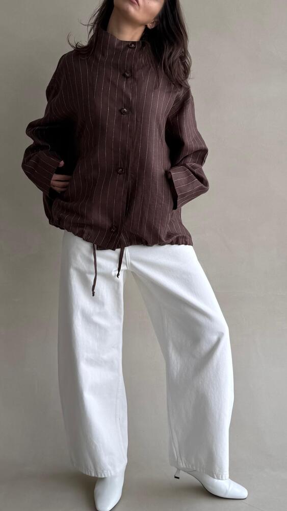 Stripe Stand Collar Shirt