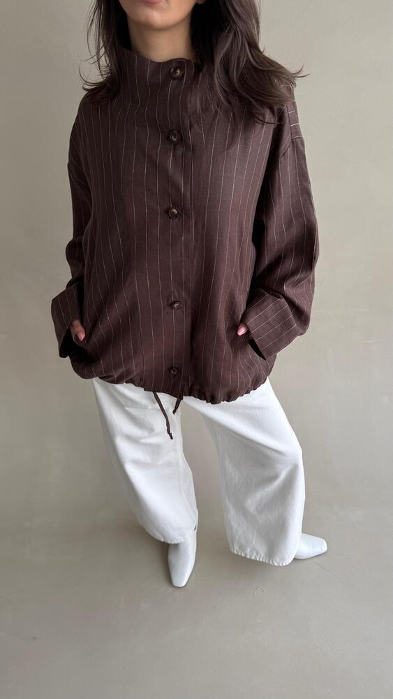 Stripe Stand Collar Shirt