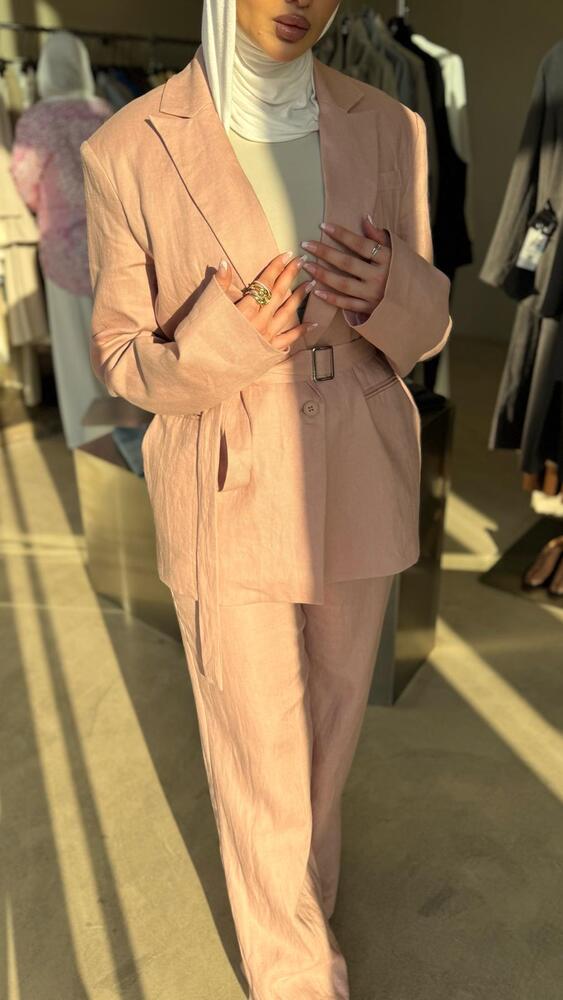 2PC Linen Belted Blazer Set