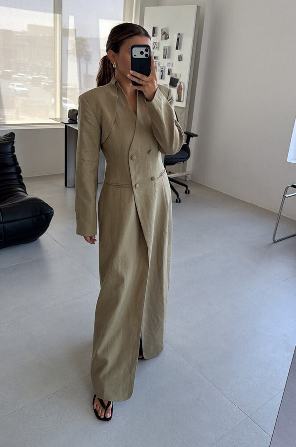 Drape Double-breasted Long Blazer