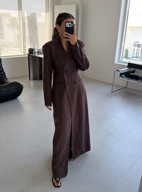 Drape Double-breasted Long Blazer
