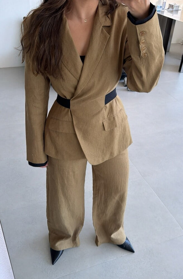 Cutout Black-belted Blazer & Pants