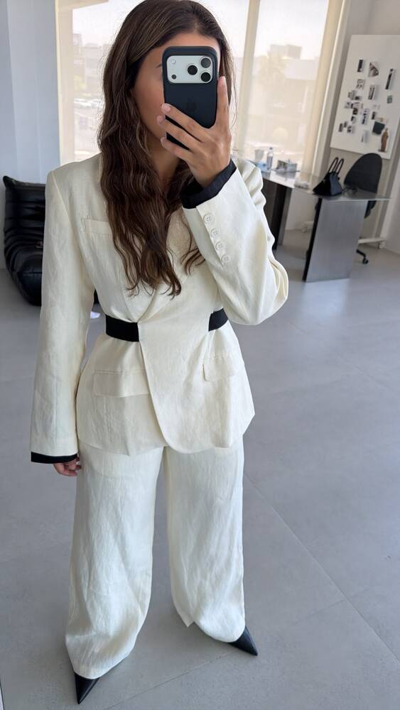 Cutout Black-belted Blazer & Pants