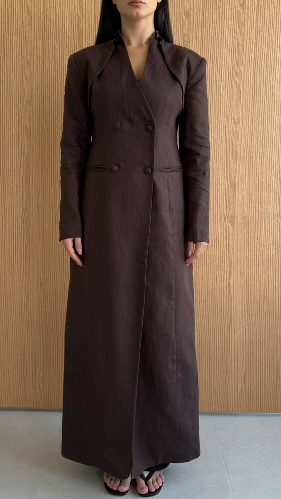 Drape Double-breasted Long Blazer