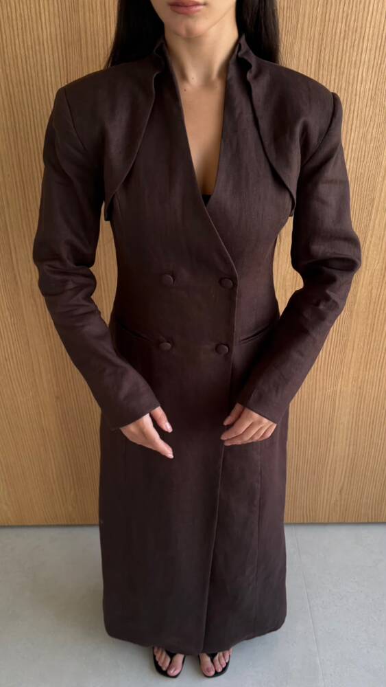 Drape Double-breasted Long Blazer