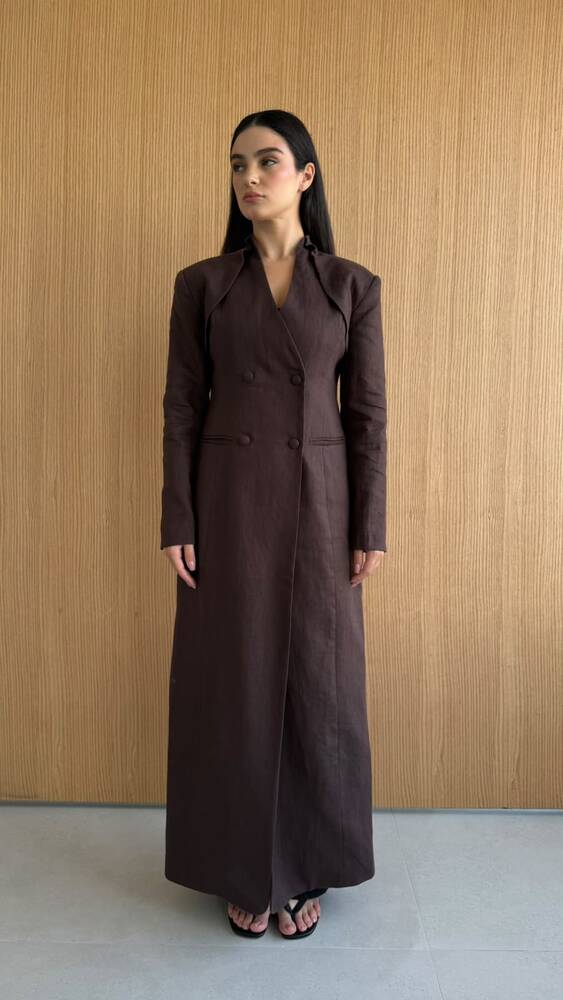 Drape Double-breasted Long Blazer