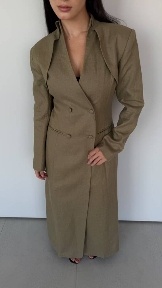 Drape Double-breasted Long Blazer
