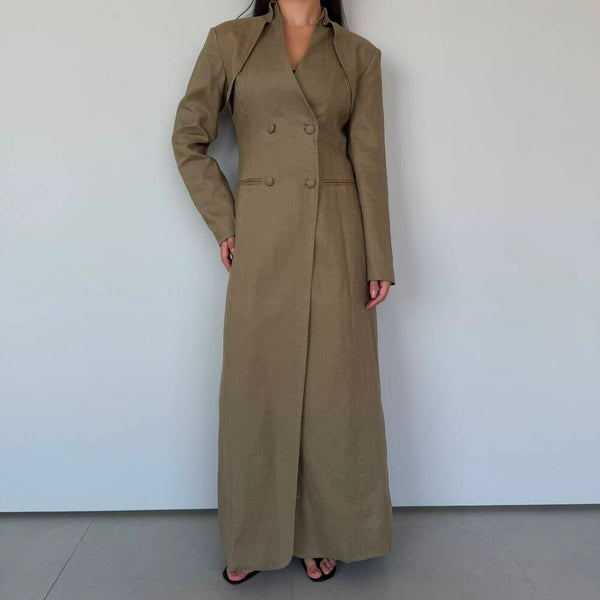 Drape Double-breasted Long Blazer